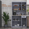 71" Buffet with Hutch, Farmhouse Kitchen Pantry Storage Cabinet with Microwave Oven Countertop, Drawer, Adjustable Shelves and Cupboard, Gray