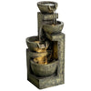 Outdoor Fountain with 4-Tier Stacked Stone Bowls, Cascading Waterfall, Adjustable Flow & LED Lights, Rustic DÃ©cor for Patio, Zen Garden, Gray