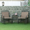 Outdoor Glider Chairs with Coffee Table, Patio 2-Seat Rocking Chair Swing with Breathable Sling for Backyard, Garden and Porch, Brown