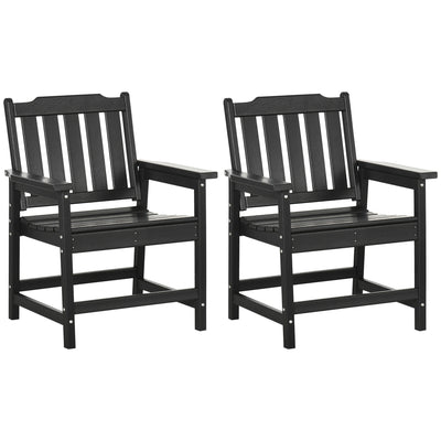 2 Pieces HDPE Outdoor Chair, Garden Chair Set with Armrests and Slatted Back for Patio, Lawn, Poolside, Black
