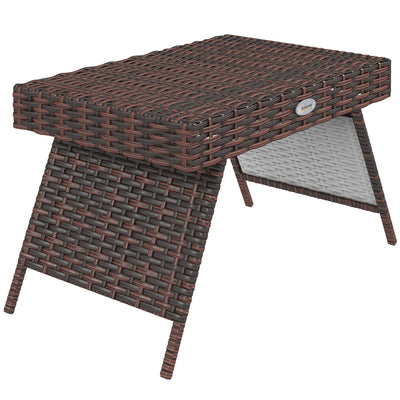 Outdoor Folding Outdoor PE Wicker Side Table, Hand Woven PE Rattan, Coffee Table for Balcony, Backyard, Garden, Lawn, Courtyard, Brown