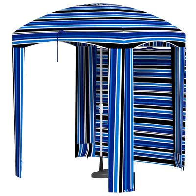5.8' x 5.8' Cabana Umbrella with Single-top, Vented Windows, Ruffles, Carry Bag, Outdoor Umbrella, Blue Strip