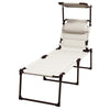 Adjustable Folding Chaise Lounge with 4-position Backrest, Sun Roof, Head Pillow for Patio, Balcony, Outdoor, Cream