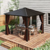 10' x 10' Hardtop Gazebo Canopy, Permanent Pavilion with Hook, Curtains, Aluminum Frame for Patio, Garden, Dark Brown