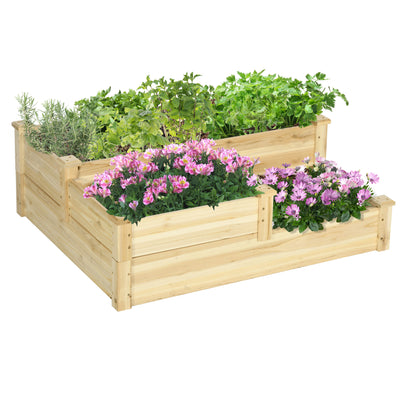 3 Tier Raised Flower Bed Outdoor Planter Box Wooden Garden Bed, Open Bottom for Plants, 42.5