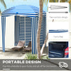 5.8' x 5.8' Cabana Umbrella with Single-top, Vented Windows, Ruffles, Carry Bag, Outdoor Umbrella, Blue White Strip