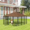 6.9' x 6.9' x 5' Outdoor Dog Kennel with Canopy Garden Playpen Fence Crate Enclosure Cage Rotating Bowl, Coffee