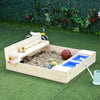 Kids Wooden Sandbox w/ 2 Side Buckets Convertible Bench Seat Waterproof Cover Bottom Liner Storage Space