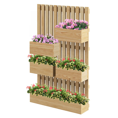 Wall-Mounted Planter Box with Trellis, for Climbing Plants, Outdoor Wood Raised Garden Bed with Adjustable Height