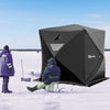 4 Person Ice Fishing Shelter, Waterproof Oxford Fabric Portable Pop-up Ice Tent with 2 Doors for Outdoor Fishing, Black