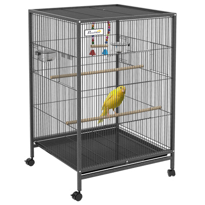 Metal Bird Cage with Stand for Parrots, Lovebirds, Finches, Gray