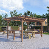 14' x 10' Outdoor Pergola, Wooden Gazebo Grill Canopy with Bar Counters and Seating Benches, forÂ Garden,Â Patio,Â Backyard, Deck