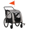 Dog Bike Trailer 2-in-1 Pet Stroller Cart Bicycle Wagon Cargo Carrier Attachment for Travel with 4 Wheels Reflectors Flag Grey