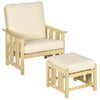 2-Piece Outdoor Patio Furniture Set, Wooden Lounge Chair Set, Armchair with Ottoman & Thick Cushions for Backyard, Porch, and Poolside