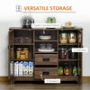Kitchen Sideboard, Glass Door Buffet Cabinet, Server Cupboard with Storage Drawers & Adjustable Shelves for Living Room, Walnut