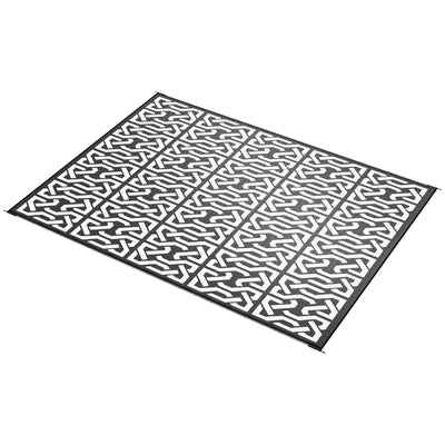 Reversible Outdoor Rug Carpet RV Camping Rugs with Carry Bag, 9' x 12', Black & White Chain
