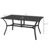Rectangular Patio Table with Umbrella Hole, Steel Rectangle Outdoor Dining Table for 6 People for Garden, Black