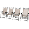 4 Piece Folding Patio Camping Chair Set, Sports Chairs for Adults with Armrests, Mesh Fabric Seat for Lawn, Brown