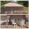 10' x 11.5' Metal Patio Gazebo, Double Roof Outdoor Gazebo Canopy Shelter w/Tree Motifs Corner Frame and Netting, Brown