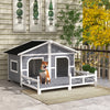 59"x64"x39" Wood Large Dog Kennel Cabin Style Elevated Pet Shelter w/ Porch Deck Grey
