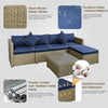 6 Pieces Outdoor PE Rattan Sofa Set, Sectional Conversation Wicker Patio Couch Furniture Set with Cushions and Coffee Table, Navy Blue