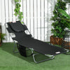 Folding Outdoor Chaise Lounge Sun Tanning Chair with Face Cavity, Pillow, 5-level Adjustable for Beach Pool, Black