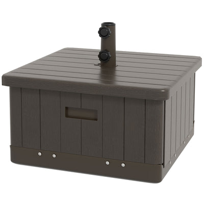3-in-1 Outdoor Umbrella Base with Wheels and Handles, End Table, Flower Box Planter with Hole, 175 lbs. Capacity, Brown