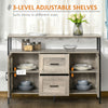 Rustic Kitchen Sideboard, Serving Buffet Cabinet with Adjustable Shelves, Glass Doors & 2 Drawers for Living Room, Gray