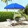 5.7' Beach Umbrella for Travel with Tilt, Adjustable Height, 2 Cup Holders, Hook, Vent, Ruffles, Sapphire Blue