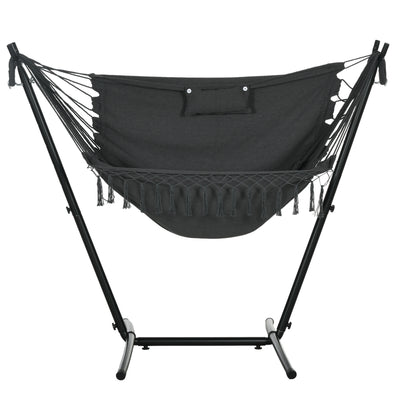 Patio Hammock Chair with Stand, Outdoor Hammock Swing Hanging Lounge Chair with Side Pocket and Headrest, Dark Gray