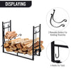 Firewood Rack with Fireplace Tools, Indoor OutdoorFirewood Holder, Includes Poker, Tongs, Broom, Shovel, Black