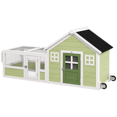 64 Inch Rabbit Hutch Bunny House, Pet Habitat Animal House with Asphalt Roof, Handle & Wheels, Multicolor