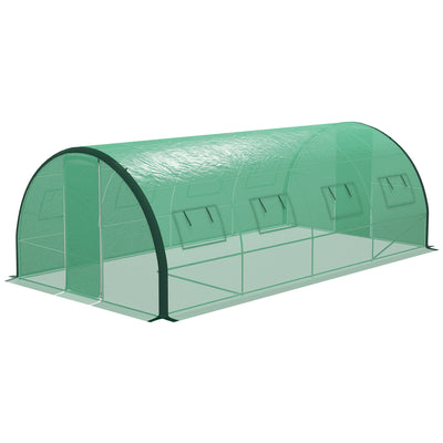 Tunnel Greenhouse Walk-in Plant Warm House with 2 Hinged Doors, 8 Mesh Windows, 19.7' x 10' x 6.6', Green