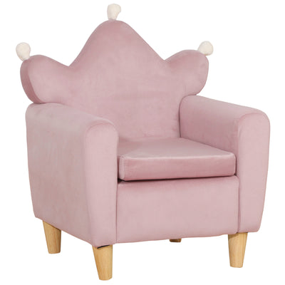 Kids Sofa, Single Lounger Armchair for Children with Strong Frame, Cute Pink Crown Throne for Relaxing, Watching TV, Studying