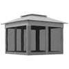 Outdoor Patio Pop Up Canopy Gazebo Shelter with Zipper Netting, Carry Bag, 10.7'x10.7'x8.9', Light Gray