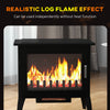 24" Free Standing Electric Fireplace Heater, Space Heater w/ Realistic Flame, Adjustable Temperature & Overheat Protection, 1000W/1500W, Black