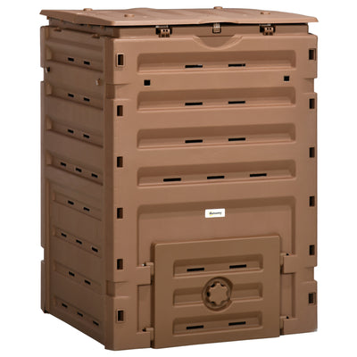 Outdoor Compost Bin, 120 Gallon (450L) Garden Composter with 80 Vents and 2 Sliding Doors, Fast Creation of Fertile Soil, Brown