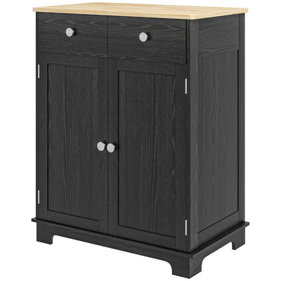 Sideboard Buffet Cabinet Kitchen Cabinet, Coffee Bar Storage with Solid Wood Top, Adjustable Shelf, and 2 Drawers for Living Room, Black