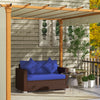 Wicker Loveseat, Patio Furniture Couch with Cushions, 2 Seats PE Rattan Sofa, 2 Throw Pillows, Dark Blue