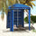 5.8' x 5.8' Cabana Umbrella with Single-top, Vented Windows, Ruffles, Carry Bag, Outdoor Umbrella, Blue Strip