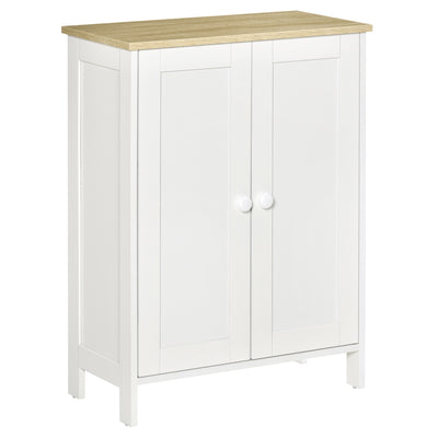 Storage Cabinet with Doors, 2 Adjustable Shelves, Freestanding 3-Tier Storage Cabinet for Living Room, Bedroom & Hallway, White