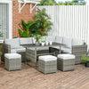 7 PCs Patio Wicker Furniture Set, Outdoor Sectional Furniture Conversation Sofa Set with Wood Grain Plastic Top Table, Cushioned Sofa Seat w/ Storage Function, Mixed Gray