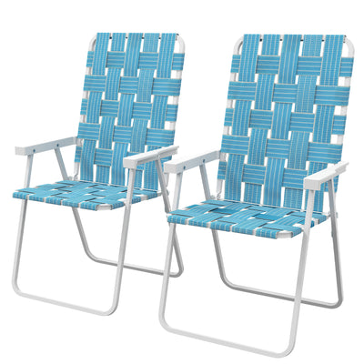Set of 2 Patio Folding Chairs, Classic Outdoor Camping Chairs, Portable Lawn Chairs w/ Armrests, Blue