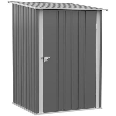 Outdoor 3.3' x 3.4' Lean-to Garden Storage Shed, Galvanized Steel Tool House with Lockable Door for Patio, Gray