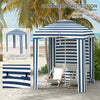 5.8' x 5.8' Cabana Umbrella for Travel, Vented Windows, Ruffles, Carry Bag, Outdoor Umbrella, Blue White Strip