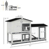 2-Story Rabbit Hutch Wooden Bunny Hutch Cage Small Animal House with Ramp, No Leak Tray, Weatherproof Roof & Outdoor Run, Indoor/Outdoor, Gray