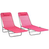 Folding Chaise Lounge Pool Chairs, Set of 2 Outdoor Sun Tanning Chairs with Pillow & 6-Position Reclining Back for Beach, Yard, Patio, Pink