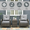 3 Piece PE Rattan Patio Chairs Porch Furniture Set with 2 Chairs Padded Seats & 1 Side Table with Storage  Grey