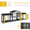 90.5" Wooden Rabbit Hutch Bunny Cage Pet Playpen House Enclosure with Double Side Run Boxes, for Guinea Pig and Small Animals, Light Grey