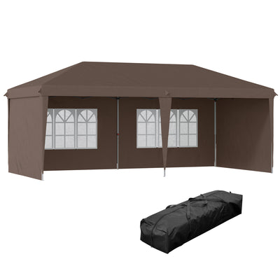 10' x 20' Pop Up Outdoor Party Tent with 4 Removable Sidewalls, Wedding & Event Canopy with Carry Bag for Patio, Backyard, Coffee